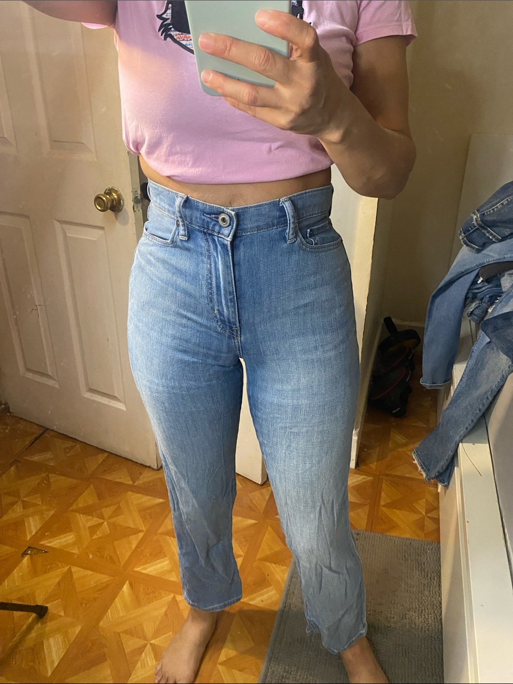 Uniqlo High-Rise Light Blue Straight Jeans